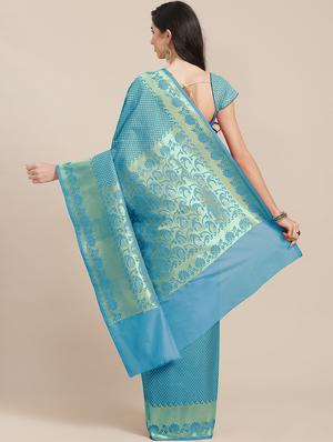 blue silk blend banarasi saree with blouse - 18212951 - Standard Image - 2