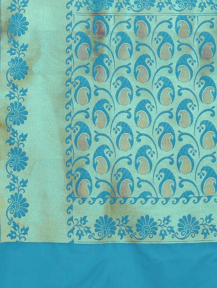 blue silk blend banarasi saree with blouse - 18212951 - Zoom Image - 4