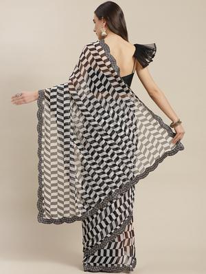 black georgette printed saree with blouse - 18212993 - Standard Image - 2