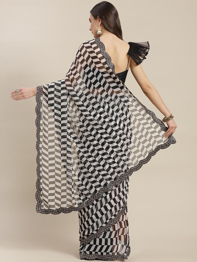black georgette printed saree with blouse - 18212993 - Zoom Image - 2