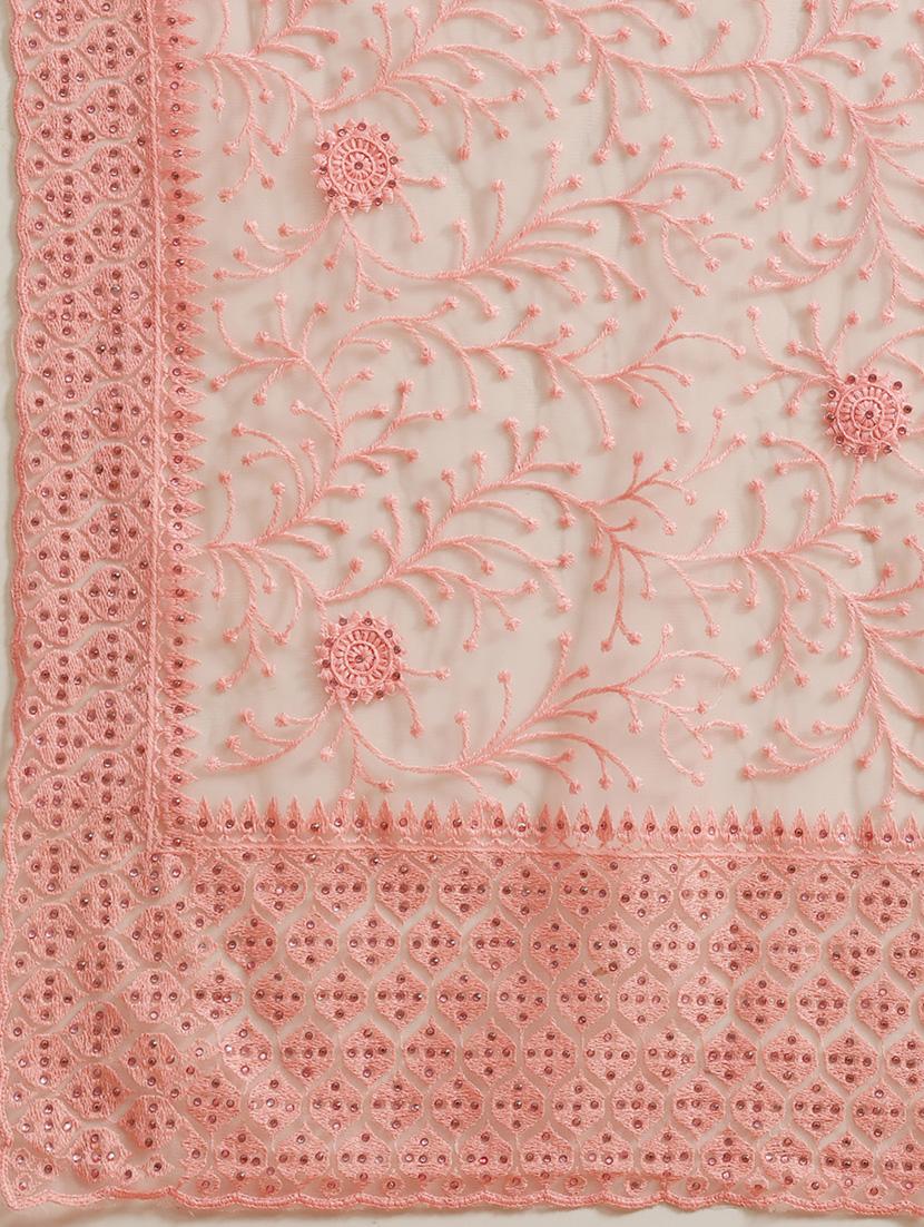 peach net embroidered saree with blouse - 18213025 - Zoom Image - 5