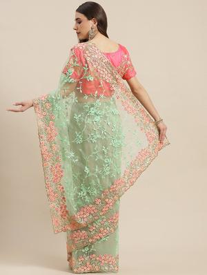 green net embroidered saree with blouse - 18213028 - Standard Image - 2