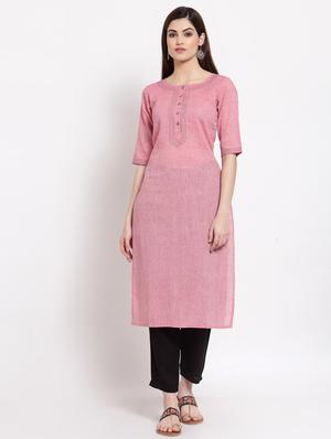pink cotton straight kurta - 18213317 - Standard Image - 2