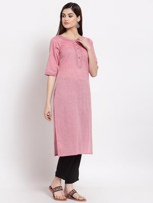 pink cotton straight kurta - 18213317 - Standard Image - 3
