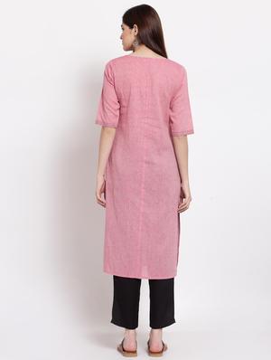 pink cotton straight kurta - 18213317 - Standard Image - 4