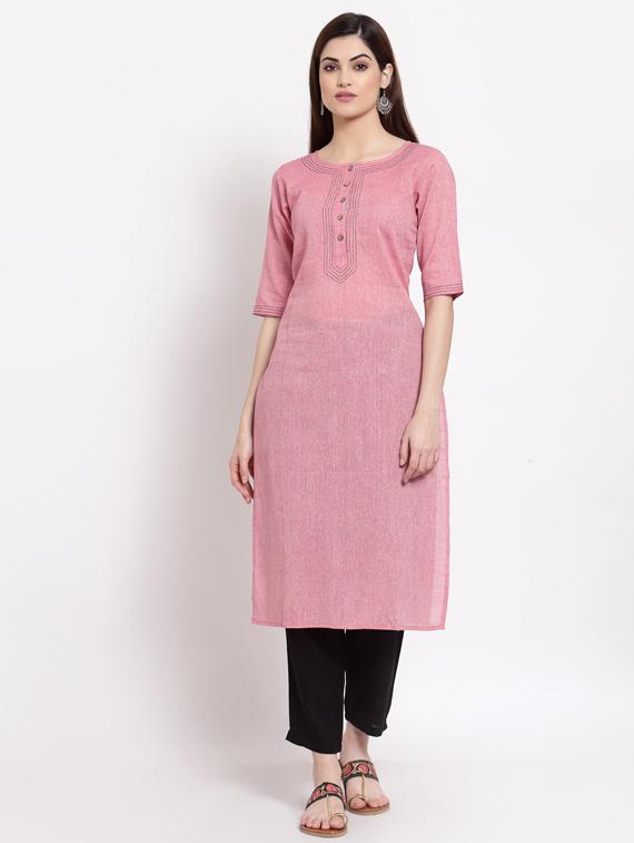 pink cotton straight kurta - 18213317 - Zoom Image - 2