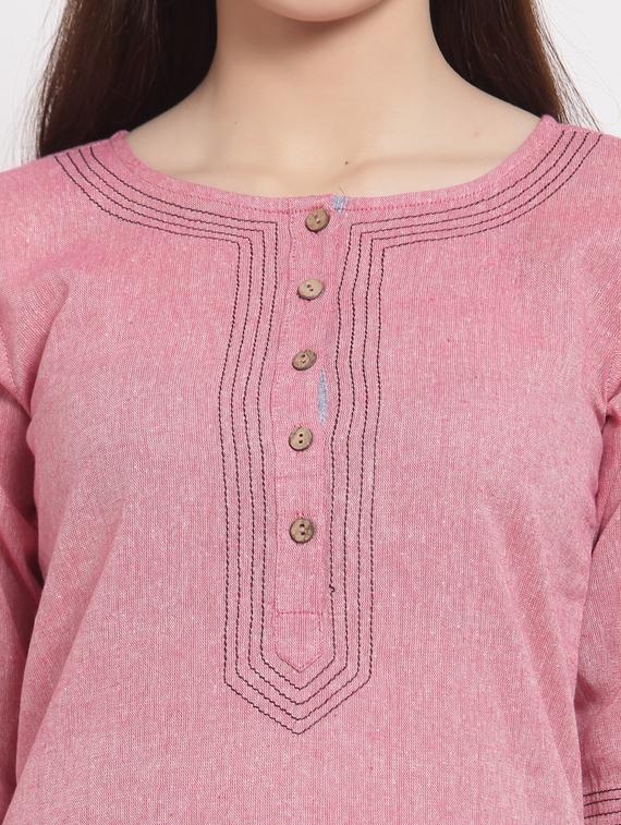pink cotton straight kurta - 18213317 - Zoom Image - 5