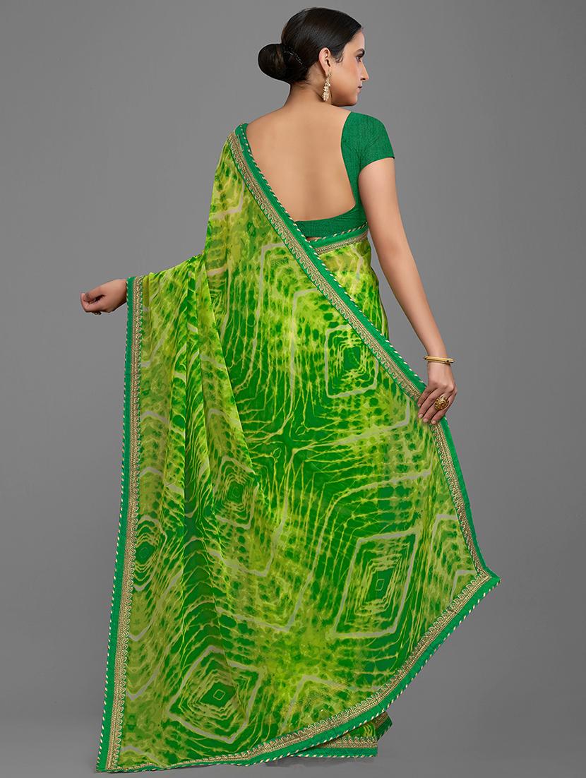 green georgette printed saree with blouse - 18213932 - Zoom Image - 2