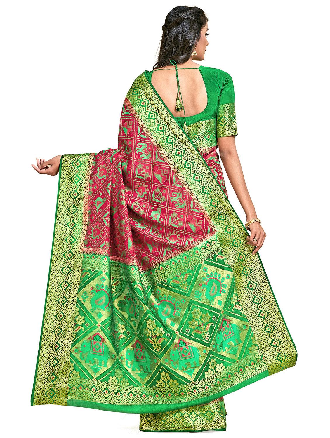pink art silk patola saree with blouse - 18214478 - Zoom Image - 2