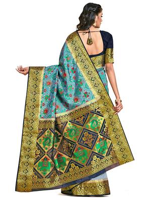 blue art silk patola saree with blouse - 18214482 - Standard Image - 2