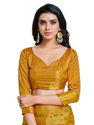 mustard art silk kanjivaram saree with blouse - 18214811 - Standard Image - 3