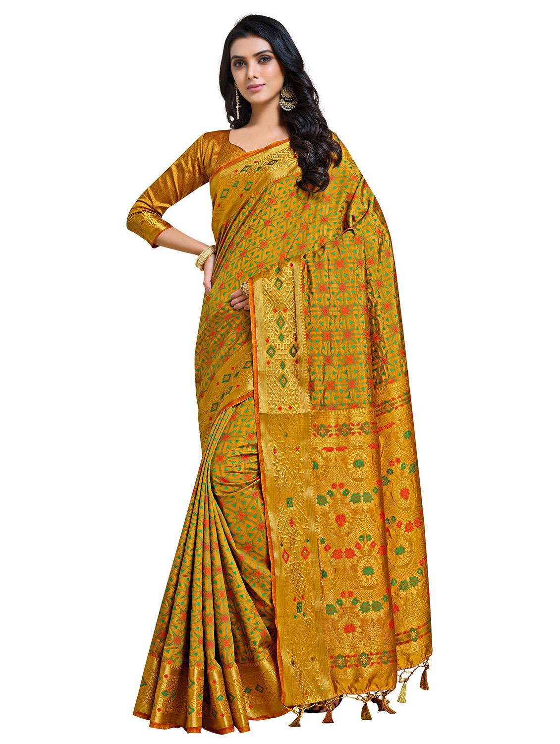mustard art silk kanjivaram saree with blouse - 18214811 - Zoom Image - 1