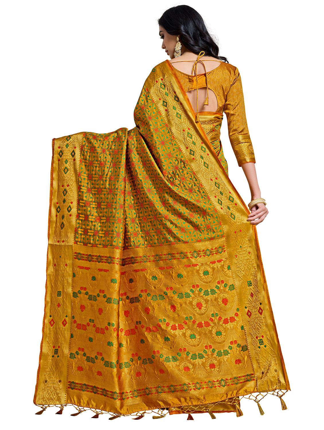 mustard art silk kanjivaram saree with blouse - 18214811 - Zoom Image - 2
