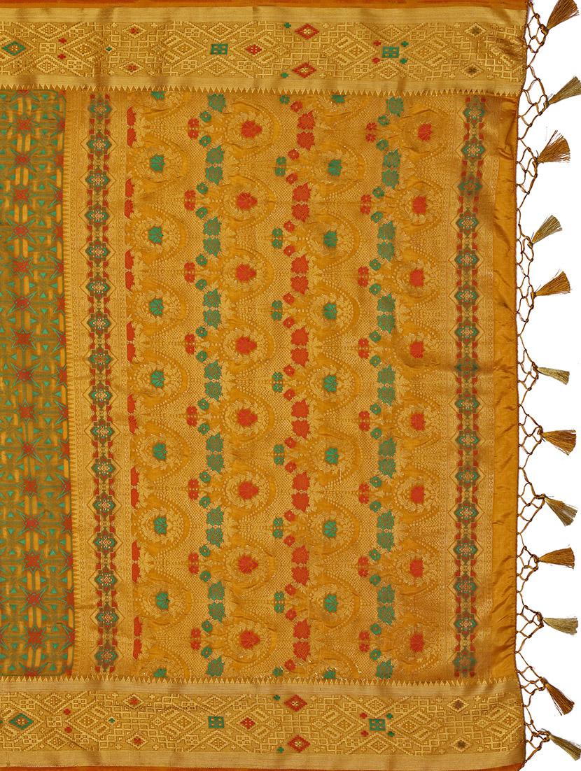 mustard art silk kanjivaram saree with blouse - 18214811 - Zoom Image - 5