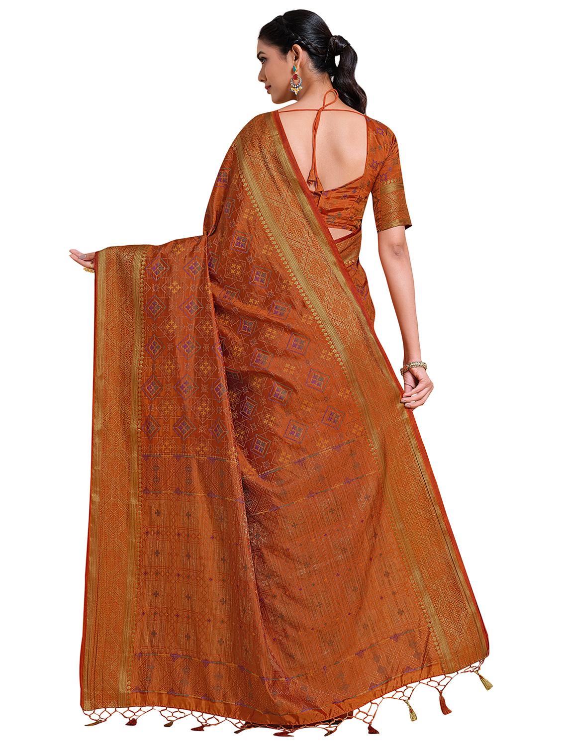 mustard art silk kanjivaram saree with blouse - 18214866 - Zoom Image - 2