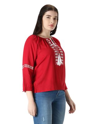 red rayon top - 18215138 - Standard Image - 3