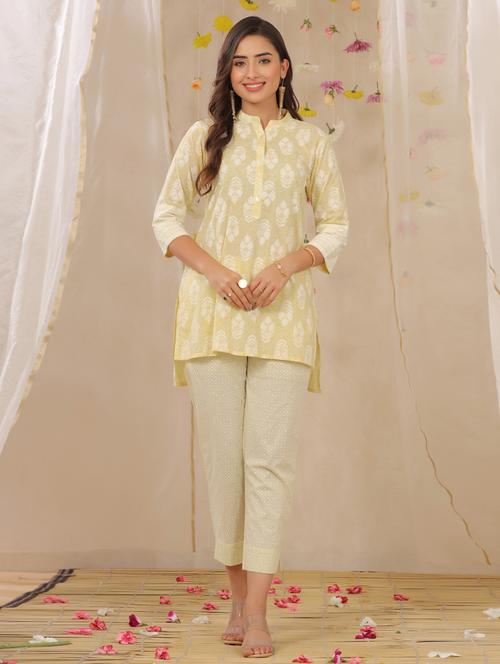 yellow cotton kurta pant set - 18215696 - Standard Image - 1