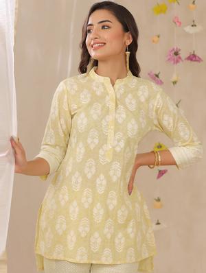 yellow cotton kurta pant set - 18215696 - Standard Image - 6