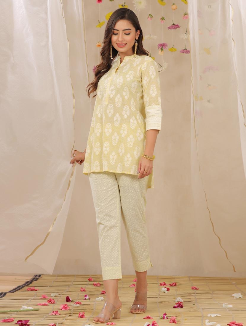 yellow cotton kurta pant set - 18215696 - Zoom Image - 3