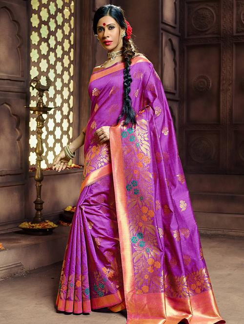 self design jacquard work woven saree with blouse - 18215828 - Standard Image - 1