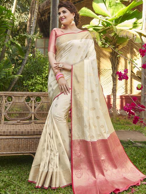 golden zari work woven saree with blouse - 18215872 - Very Small Image - 1
