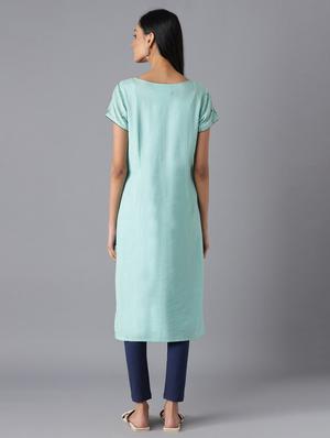 green cotton straight kurta - 18216446 - Standard Image - 4