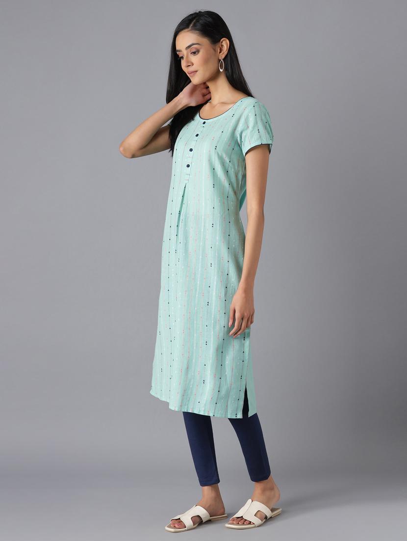 green cotton straight kurta - 18216446 - Zoom Image - 3