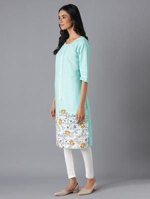 green viscose straight kurta - 18216461 - Standard Image - 3