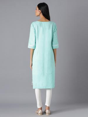 green viscose straight kurta - 18216461 - Standard Image - 4