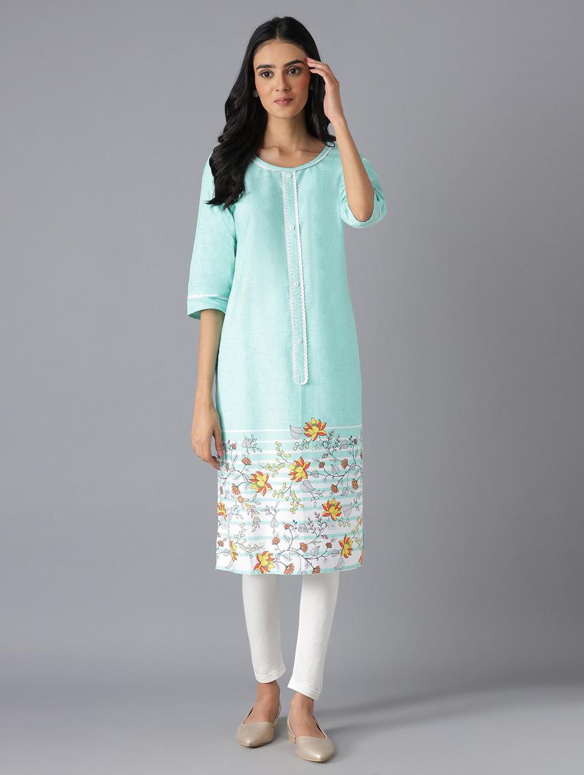 green viscose straight kurta - 18216461 - Zoom Image - 2