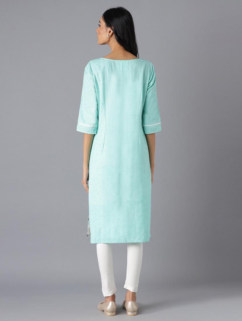 green viscose straight kurta - 18216461 - Zoom Image - 4