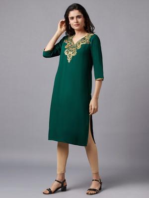 green viscose straight kurta - 18216501 - Standard Image - 2