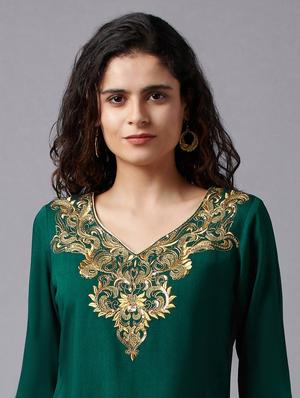 green viscose straight kurta - 18216501 - Standard Image - 5