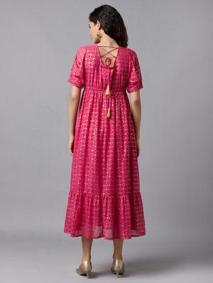 pink printed fit & flare ethnic dress - 18216512 - Standard Image - 3