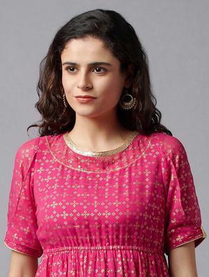 pink printed fit & flare ethnic dress - 18216512 - Standard Image - 4