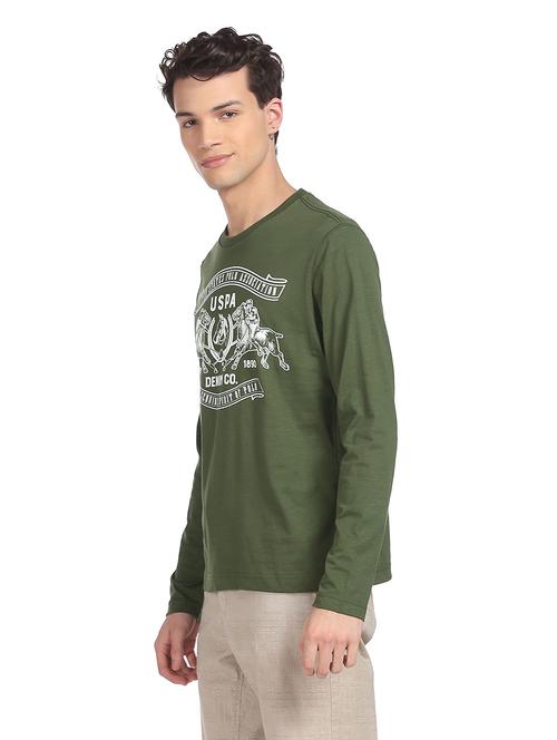 olive-green chest-printed t-shirt - 18216695 - Very Small Image - 1