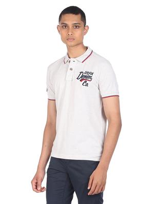 white melange polo t-shirt - 18216713 - Standard Image - 2