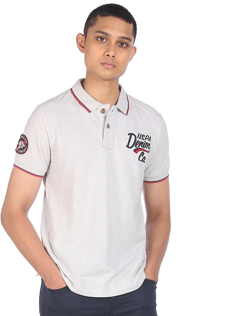 white melange polo t-shirt - 18216713 - Zoom Image - 1