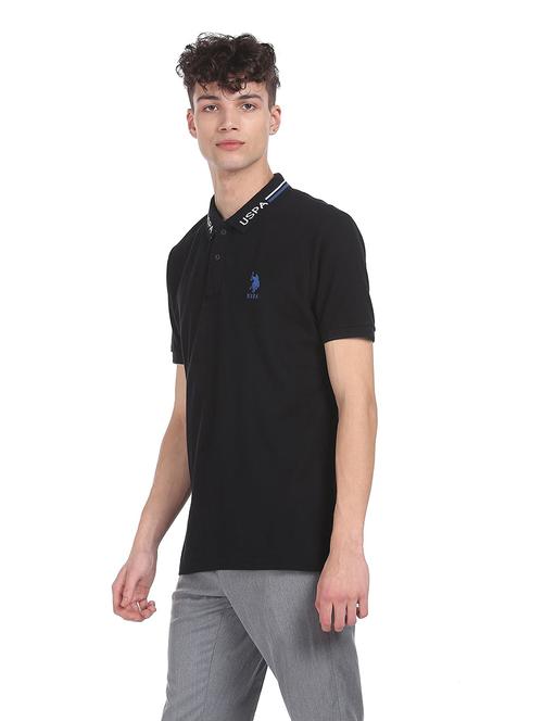 black solid polo t-shirt - 18216746 - Standard Image - 1