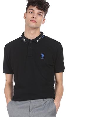 black solid polo t-shirt - 18216746 - Standard Image - 2