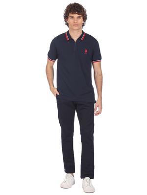 navy-blue solid polo t-shirt - 18216759 - Standard Image - 4