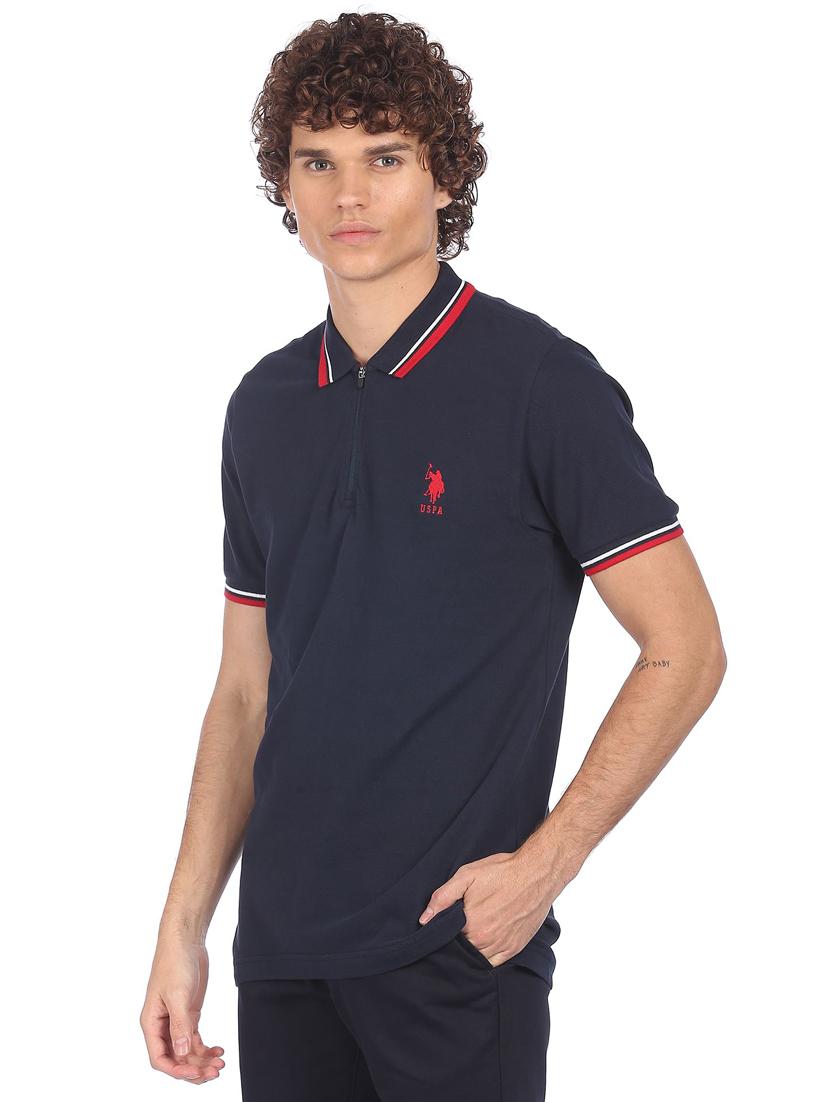 navy-blue solid polo t-shirt - 18216759 - Zoom Image - 1