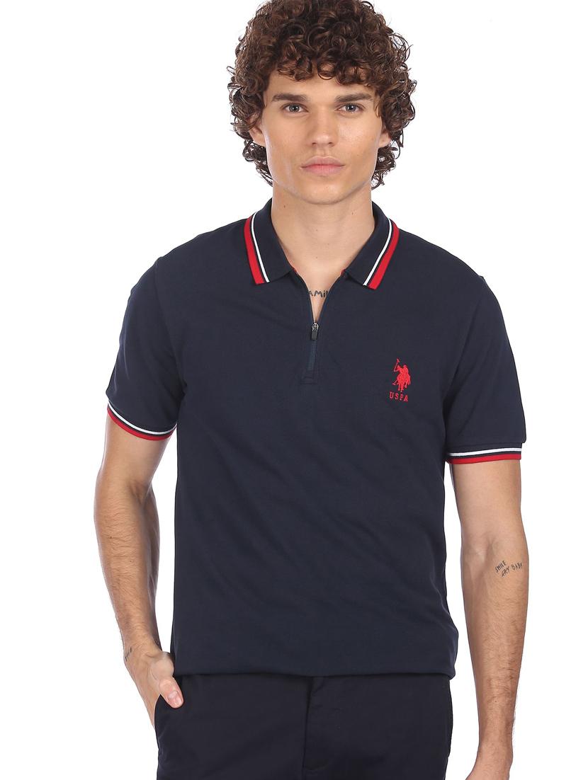 navy-blue solid polo t-shirt - 18216759 - Zoom Image - 2