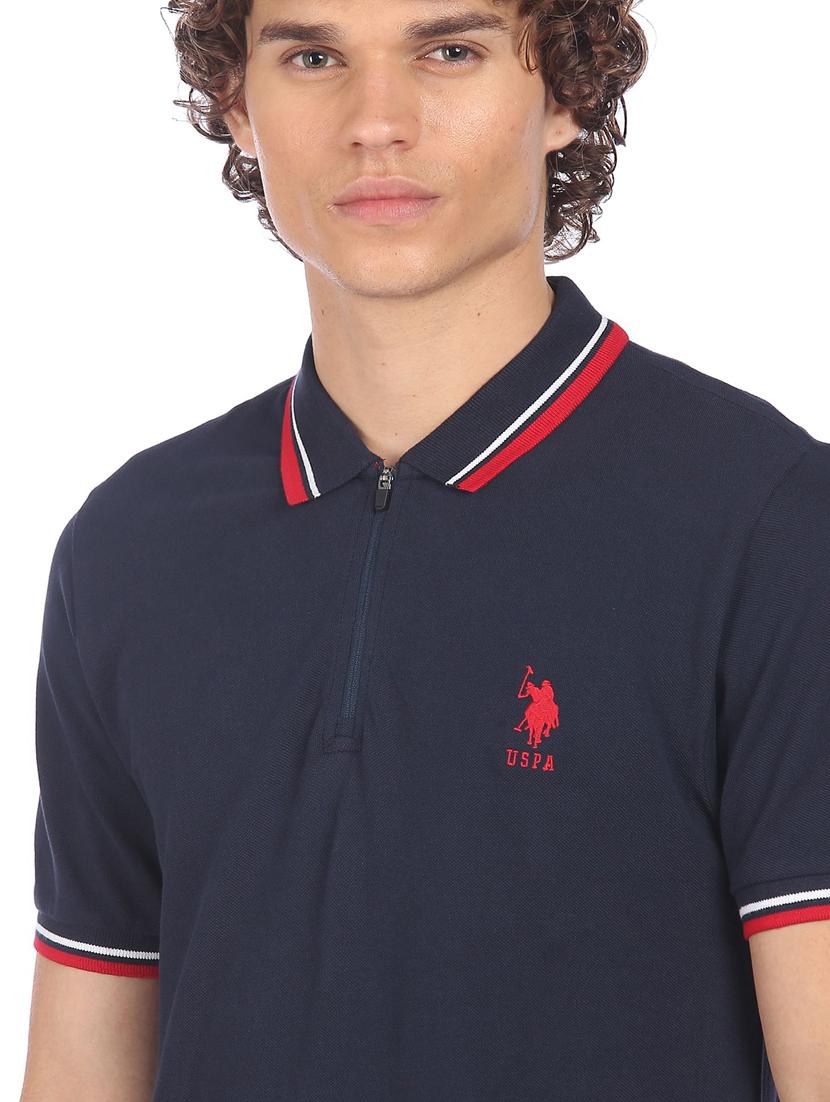 navy-blue solid polo t-shirt - 18216759 - Zoom Image - 5