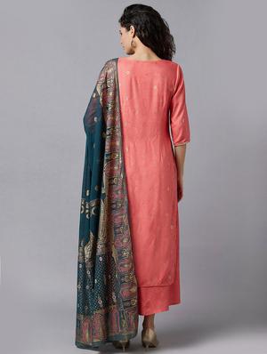 peach viscose cowl kurta bottom set - 18216943 - Standard Image - 3