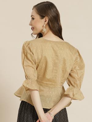 gold chanderi printed blouse - 18217133 - Standard Image - 3