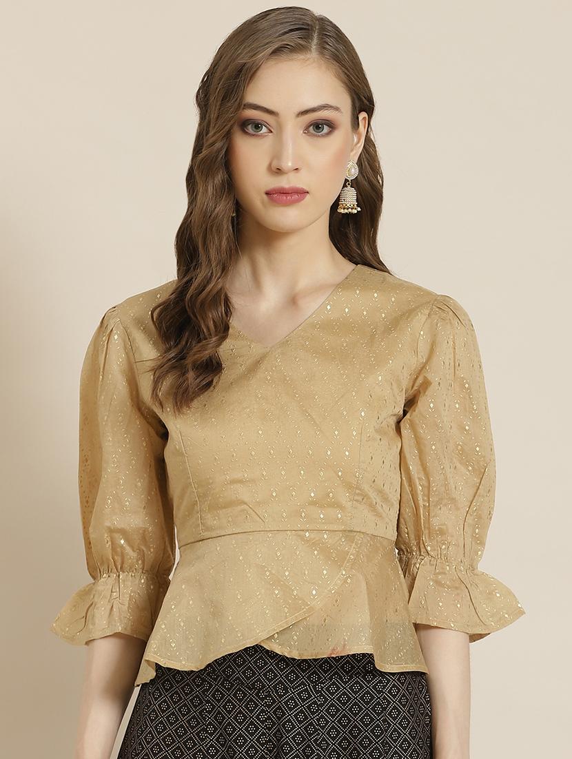 gold chanderi printed blouse - 18217133 - Zoom Image - 1