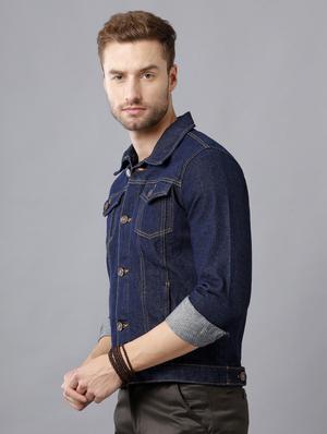 navy-blue distressed denim jacket - 18217186 - Standard Image - 3
