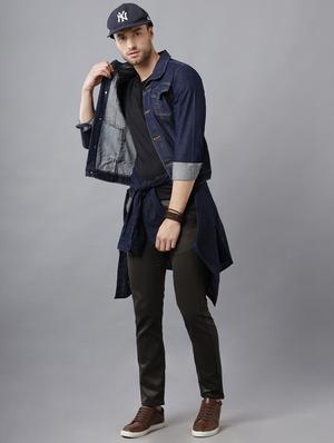 navy-blue distressed denim jacket - 18217186 - Standard Image - 5
