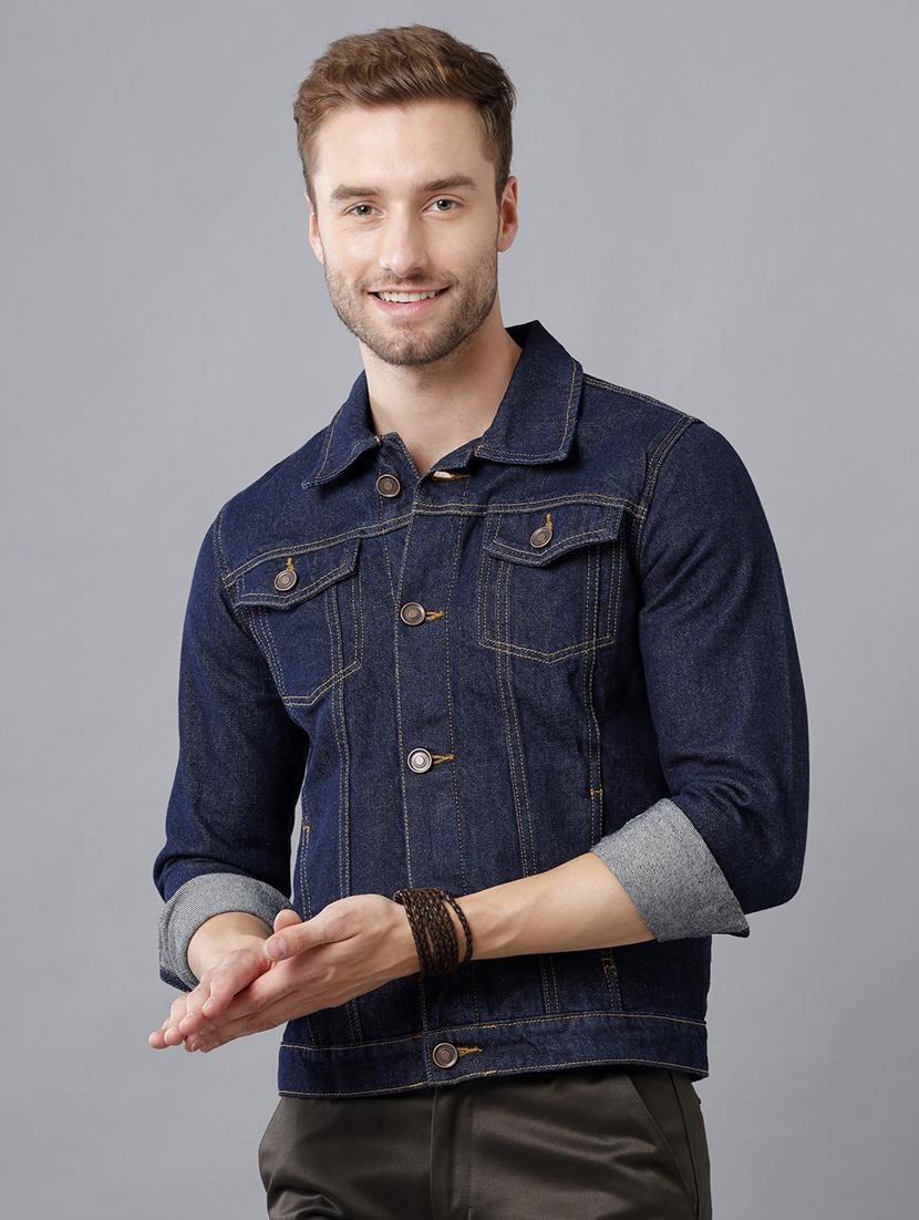 navy-blue distressed denim jacket - 18217186 - Zoom Image - 1